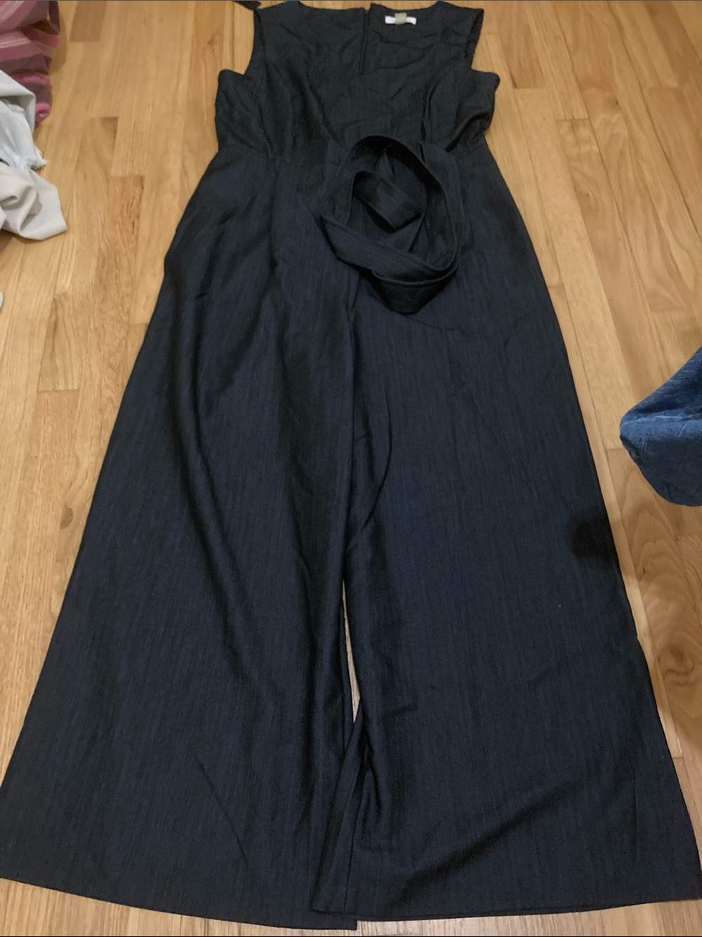 Calvin Klein Black Sleeveless Wide-Leg Jumpsuit with Waist Tie